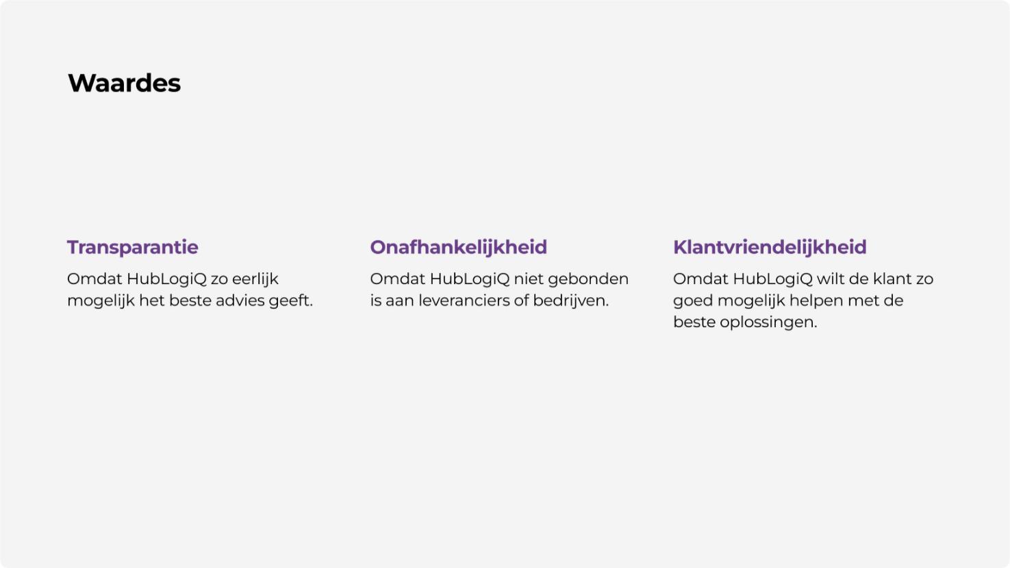 Pagina 4 uit het merkdocument van HubLogiQ