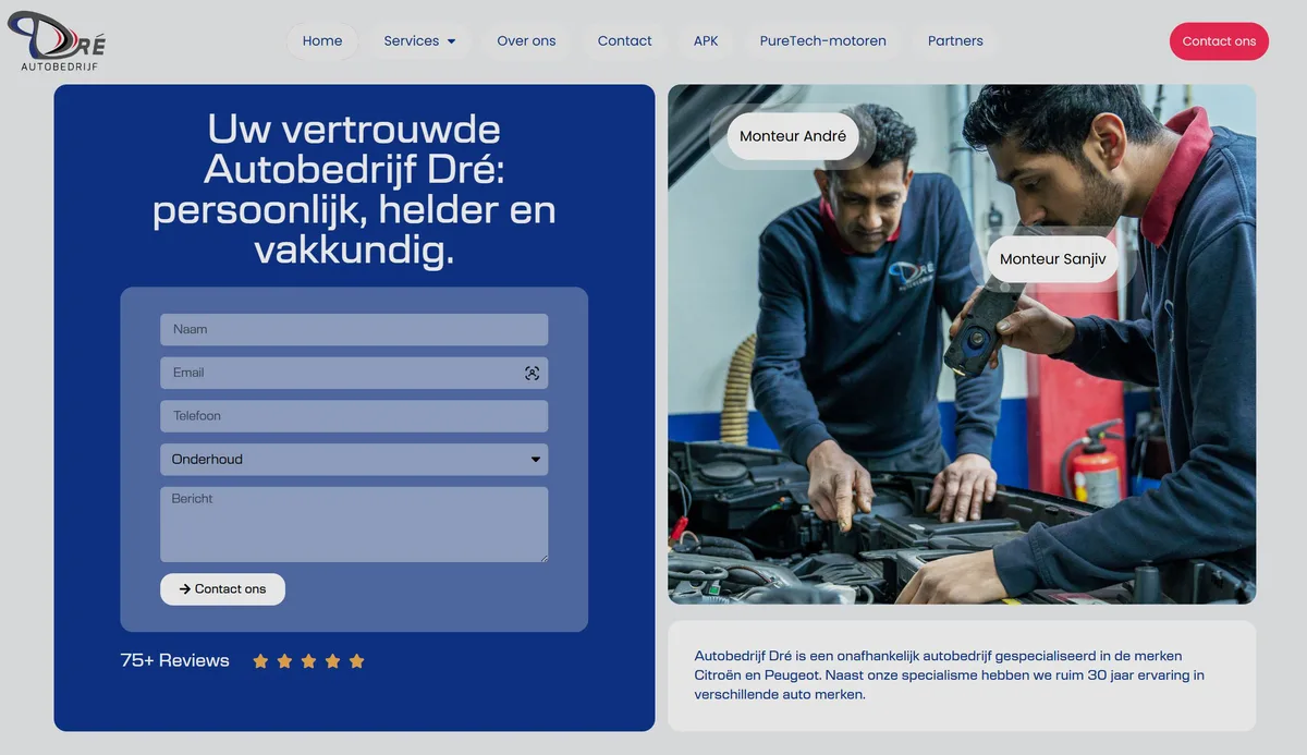 Website van Autobedrijf Dré