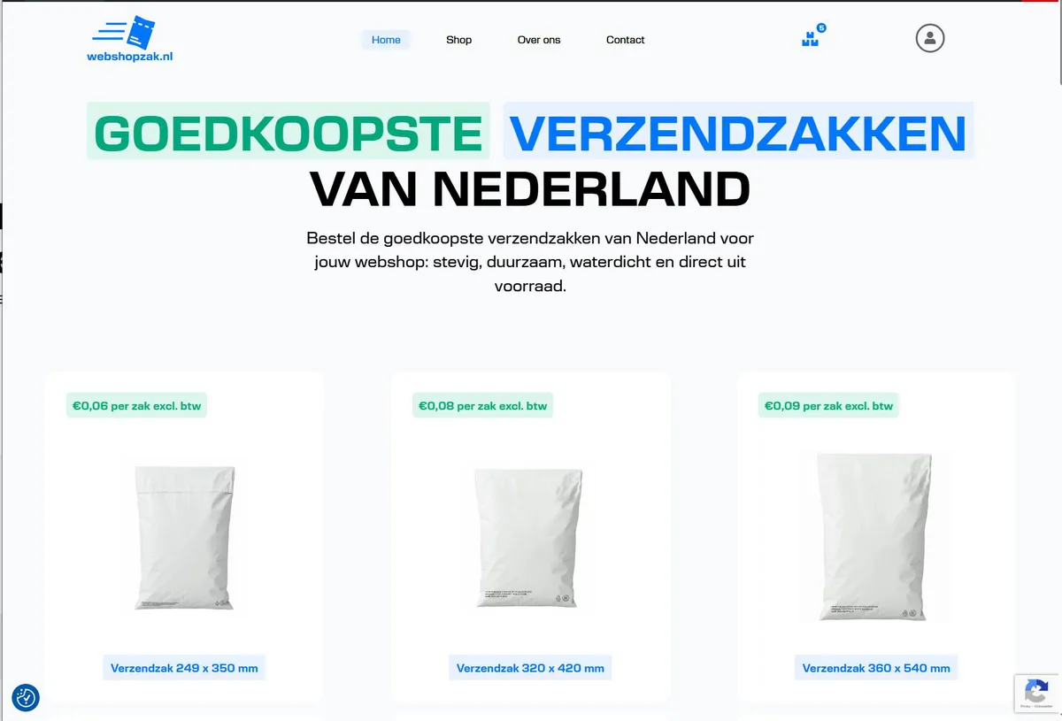 Website van Webshopzak.nl